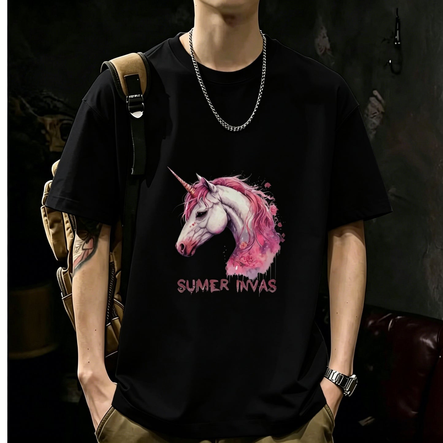 200GSM Heavyweight Printed Cotton Crew Neck T-Shirt | Unisex Basic Casual Tee 084