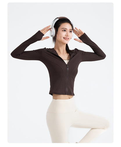 New Striped Yoga Jacket, Slim Fit Ribbed Long Sleeve, Lightweight Stretchy Sports Outerwear for Women