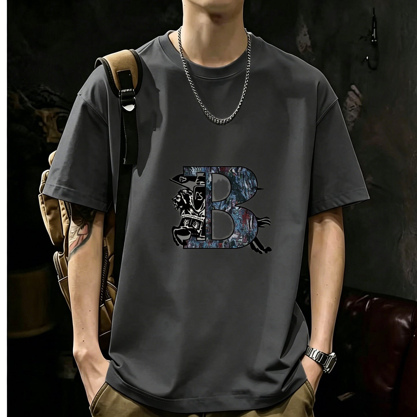200GSM Heavyweight Printed Cotton Crew Neck T-Shirt | Unisex Basic Casual Tee 085