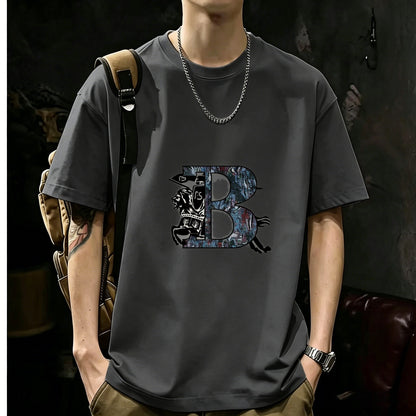 200GSM Heavyweight Printed Cotton Crew Neck T-Shirt | Unisex Basic Casual Tee 085