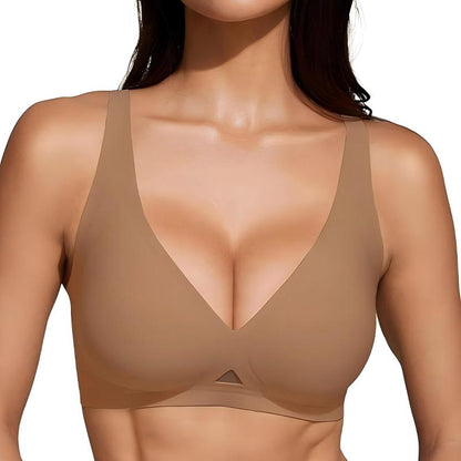 Obind Women’s Wireless Jelly Deep-V Seamless T-Shirt Bra, Soft Butter Fabric Breathable Mesh Triangle Panel Bra with Adjustable Straps, Minimalist Everyday Intimates