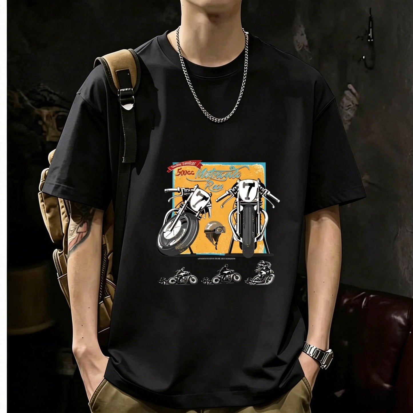 200GSM Heavyweight Printed Cotton Crew Neck T-Shirt | Unisex Basic Casual Tee 086