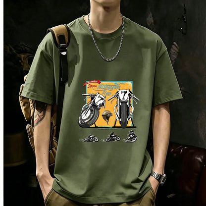 200GSM Heavyweight Printed Cotton Crew Neck T-Shirt | Unisex Basic Casual Tee 086