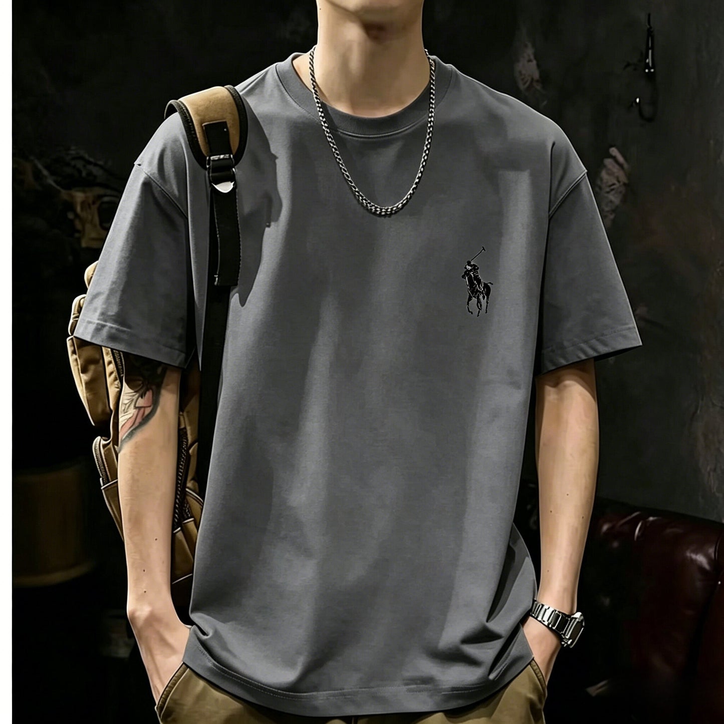 200GSM Heavyweight Printed Cotton Crew Neck T-Shirt | Unisex Basic Casual Tee 087