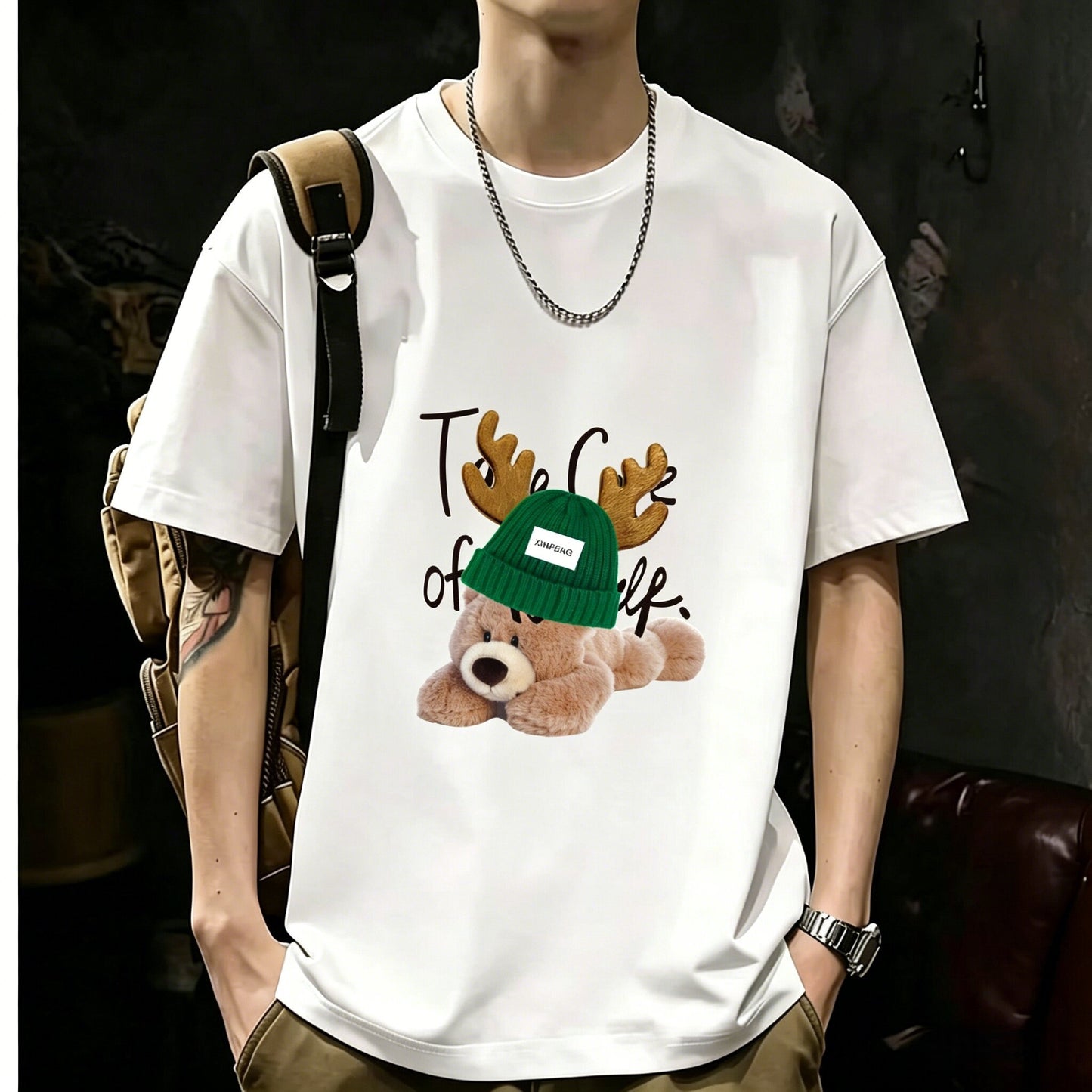 200GSM Heavyweight Printed Cotton Crew Neck T-Shirt | Unisex Basic Casual Tee 088
