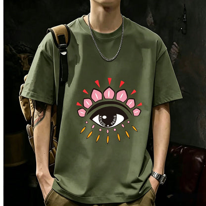 200GSM Heavyweight Printed Cotton Crew Neck T-Shirt | Unisex Basic Casual Tee 089