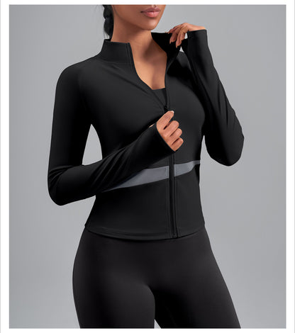 Women’s Color Block Yoga Jacket, Stretchy Fabric Sports Top for Fitness Workout Training