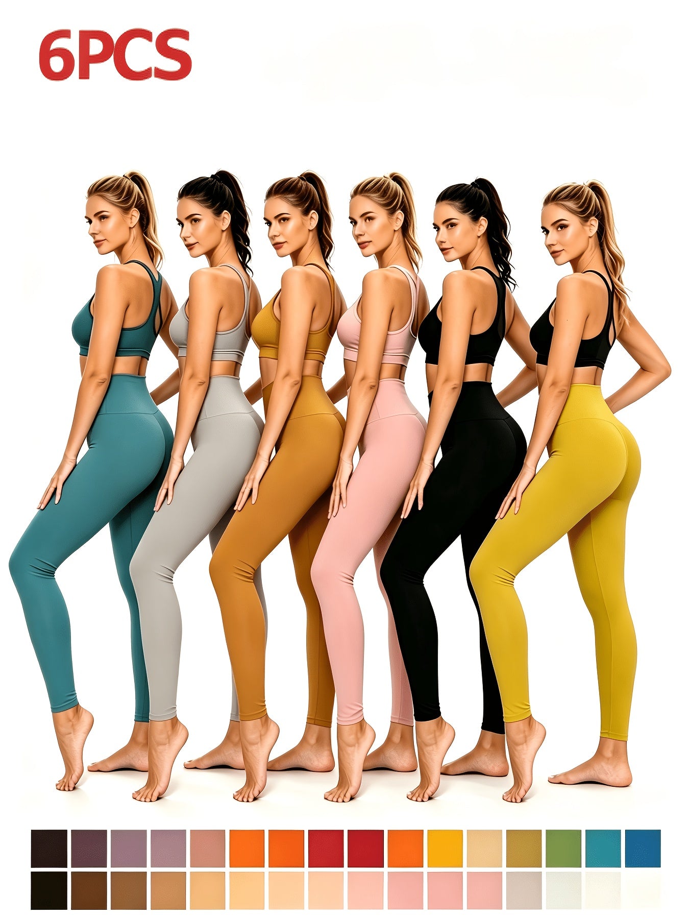 Women’s 6-Pack High Waist Athletic Leggings, Buttery Soft Opaque Fabric Fitness Workout Pants, Assorted Colors Multipack