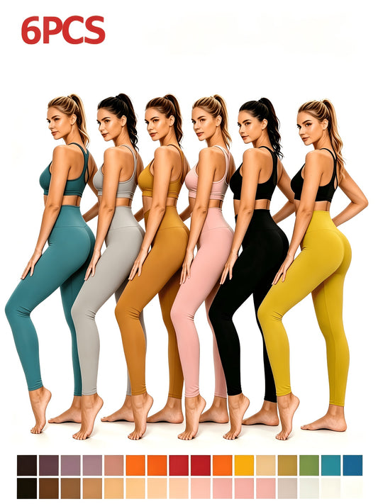 Women’s 6-Pack High Waist Athletic Leggings, Buttery Soft Opaque Fabric Fitness Workout Pants, Assorted Colors Multipack