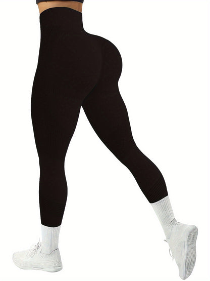 Women’s 4-Pack Seamless Striped Stretch Workout Yoga Leggings, Everyday Athletic Activewear Pants Multipack