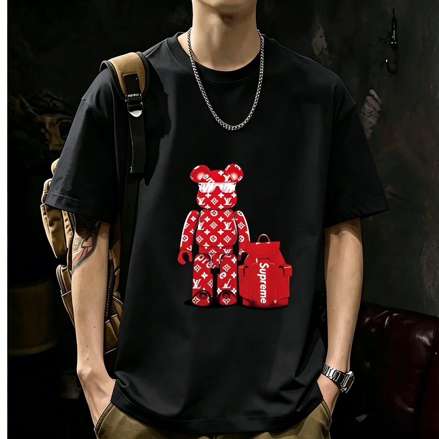 200GSM Heavyweight Printed Cotton Crew Neck T-Shirt | Unisex Basic Casual Tee 091