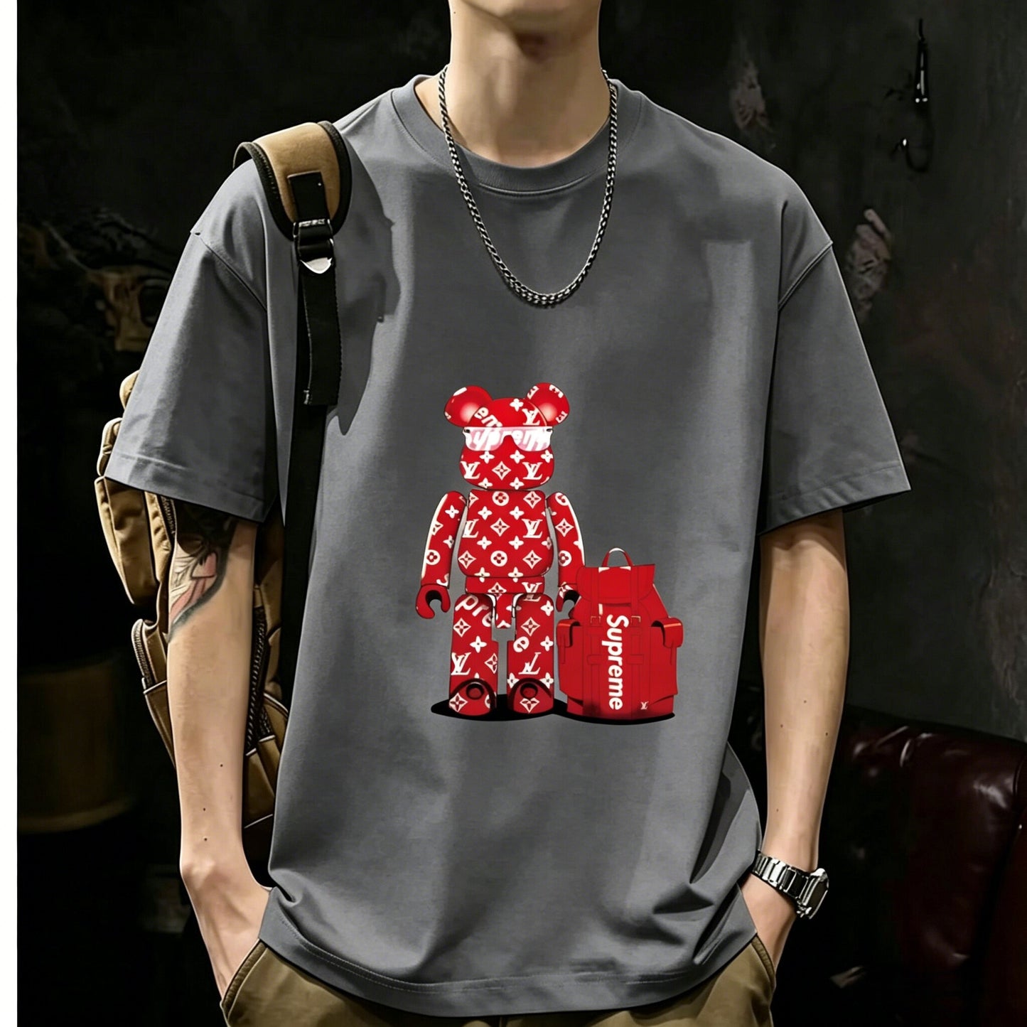 200GSM Heavyweight Printed Cotton Crew Neck T-Shirt | Unisex Basic Casual Tee 091