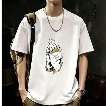 200GSM Heavyweight Printed Cotton Crew Neck T-Shirt | Unisex Basic Casual Tee 092