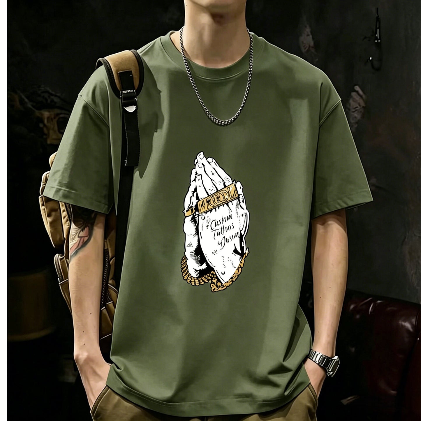 200GSM Heavyweight Printed Cotton Crew Neck T-Shirt | Unisex Basic Casual Tee 092