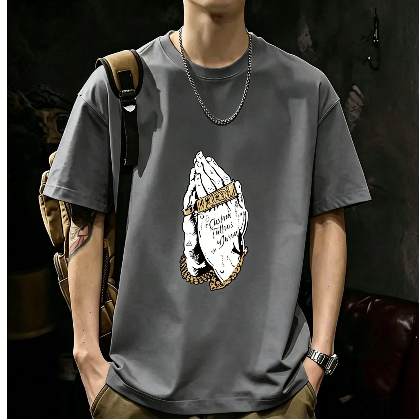 200GSM Heavyweight Printed Cotton Crew Neck T-Shirt | Unisex Basic Casual Tee 092
