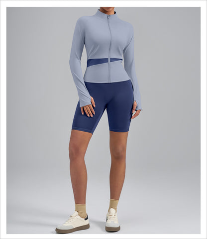 Women’s Color Block Yoga Jacket, Stretchy Fabric Sports Top for Fitness Workout Training