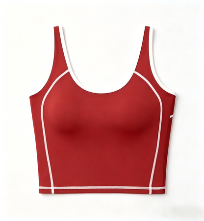 Peach Curve U-Neck Yoga Tank Top, High Stretch One-piece Fixed Cup Shockproof Push Up Color Block Sports Vest
