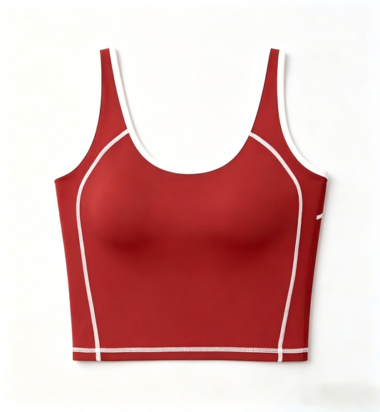 Peach Curve U-Neck Yoga Tank Top, High Stretch One-piece Fixed Cup Shockproof Push Up Color Block Sports Vest