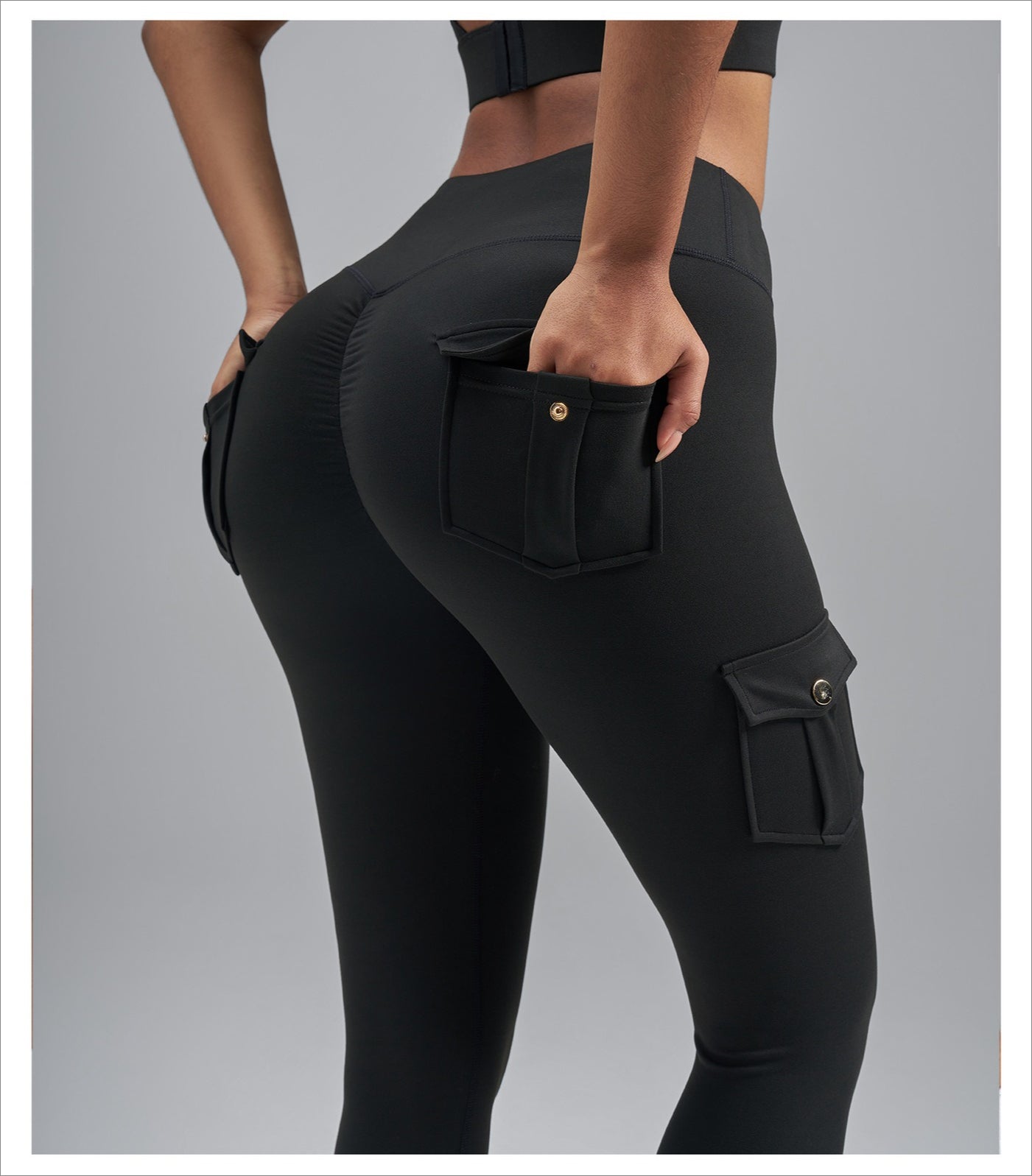 Brushed Cargo Pocket Yoga Pants, Women's Peach Hip Tight Quick Dry Butt Lifting Sports Fitness Leggings