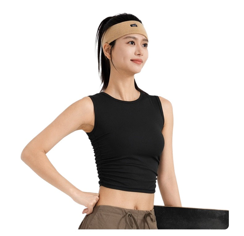 New Summer Ruched Sleeveless Sports Tank Top, Waist Shaping Slim Yoga Top for Women