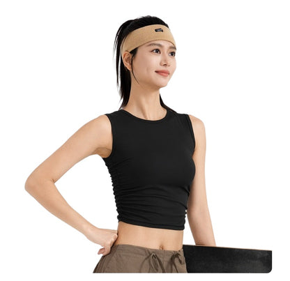 New Summer Ruched Sleeveless Sports Tank Top, Waist Shaping Slim Yoga Top for Women