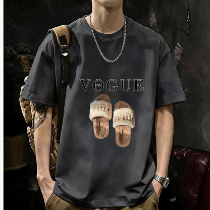 200GSM Heavyweight Printed Cotton Crew Neck T-Shirt | Unisex Basic Casual Tee 045