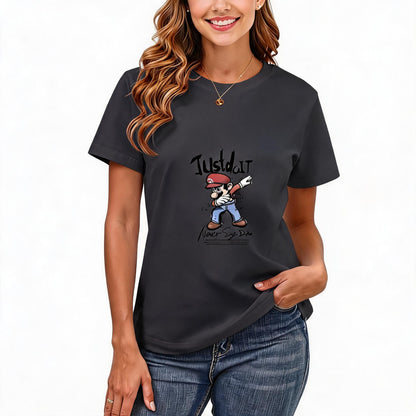 200GSM Women Premium Pure Cotton Graphic Print T Shirt Casual Crew Neck Short Sleeve Fashion Printed Ladies Daily Tops 097