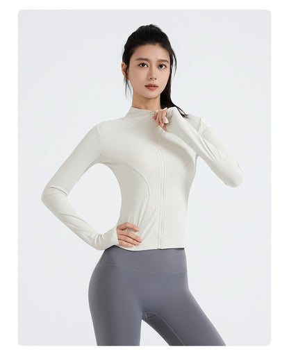 New Striped Yoga Jacket, Slim Fit Ribbed Long Sleeve, Lightweight Stretchy Sports Outerwear for Women