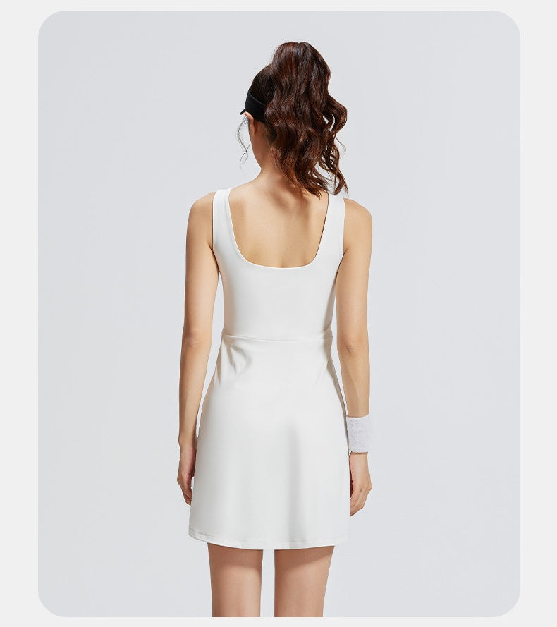 Women's New One-Piece Sports Tennis Dress, Built-in Chest Pad, Anti-Exposure, Beautiful Back Yoga Dress