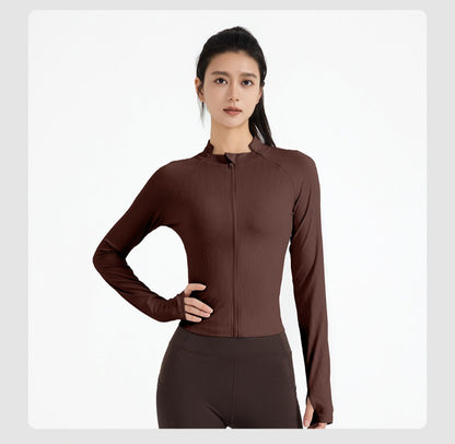 Women's New Zip Up Yoga Jacket, Slim Fit Long Sleeve Sports Coat, Running Training Fitness Outerwear