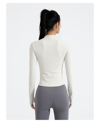 New Striped Yoga Jacket, Slim Fit Ribbed Long Sleeve, Lightweight Stretchy Sports Outerwear for Women