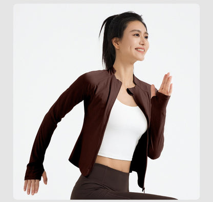 Women's New Zip Up Yoga Jacket, Slim Fit Long Sleeve Sports Coat, Running Training Fitness Outerwear