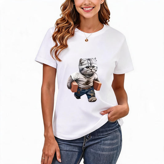 Women's Loose Fit Printed T-shirt | 200GSM Soft Breathable Cotton, Trendy Pattern for Daily & Outdoor Use 117