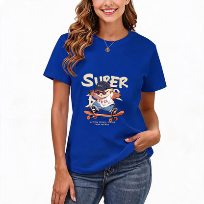 200GSM Women Premium Pure Cotton Graphic Print T Shirt Casual Crew Neck Short Sleeve Fashion Printed Ladies Daily Tops 095
