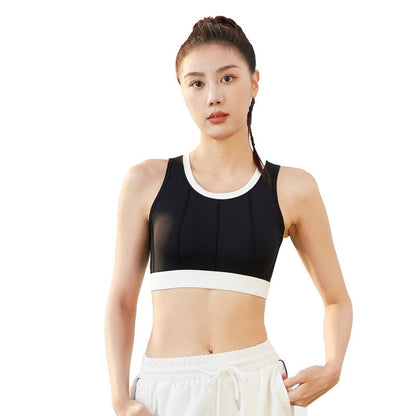 Vertical Striped Color Block Yoga Sports Bra for Women, High Impact Shockproof, Fixed Cups, Thin Padding