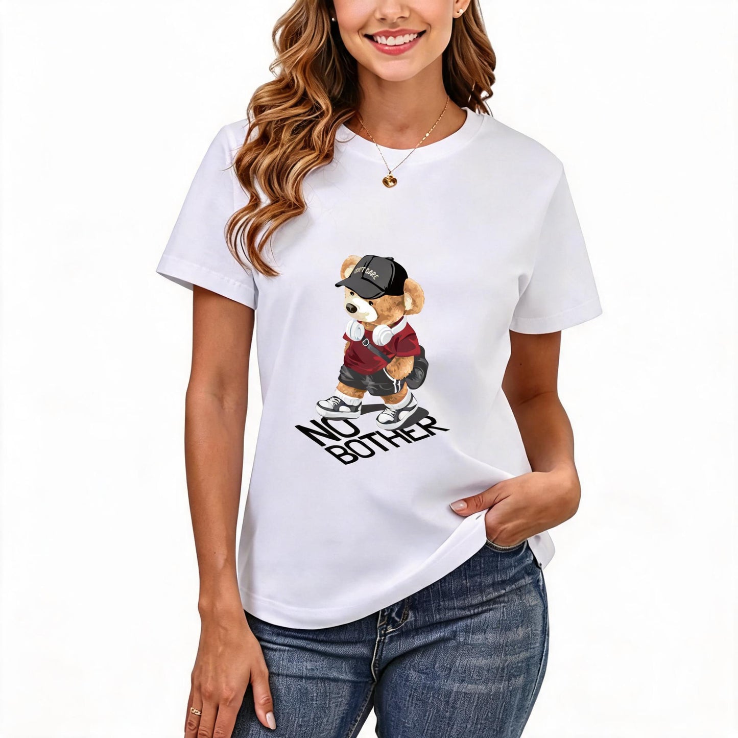 200GSM Women Premium Pure Cotton Graphic Print T Shirt Casual Crew Neck Short Sleeve Fashion Printed Ladies Daily Tops 100
