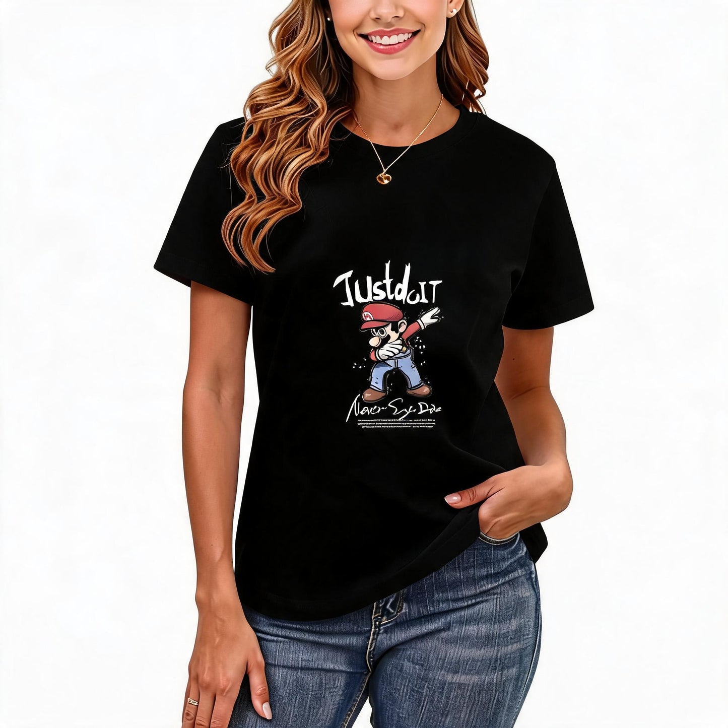 200GSM Women Premium Pure Cotton Graphic Print T Shirt Casual Crew Neck Short Sleeve Fashion Printed Ladies Daily Tops 097