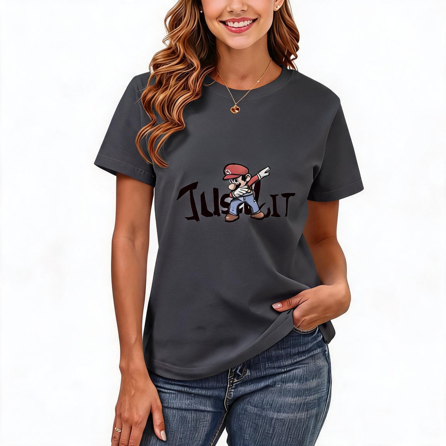 200GSM Women Premium Pure Cotton Graphic Print T Shirt Casual Crew Neck Short Sleeve Fashion Printed Ladies Daily Tops 096