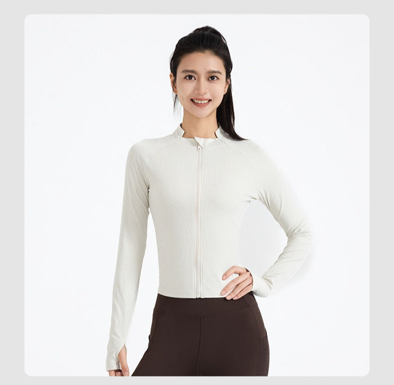 Women's New Zip Up Yoga Jacket, Slim Fit Long Sleeve Sports Coat, Running Training Fitness Outerwear