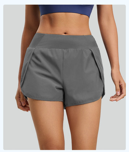 Women's Fake Two-Piece Sports Shorts, Breathable Anti-Exposure, Side Pockets, 3-Inch Running Fitness Yoga Shorts