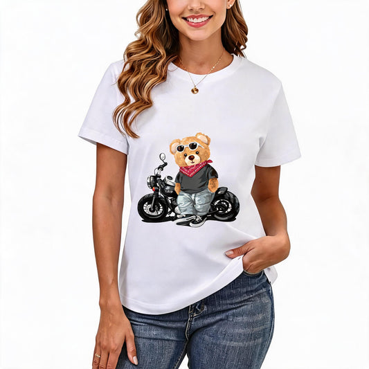 200GSM Women Premium Pure Cotton Graphic Print T Shirt Casual Crew Neck Short Sleeve Fashion Printed Ladies Daily Tops 101