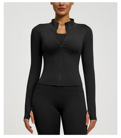 Women’s Zipper Yoga Jacket, Long Sleeve Sports Top for Running & Fitness Training
