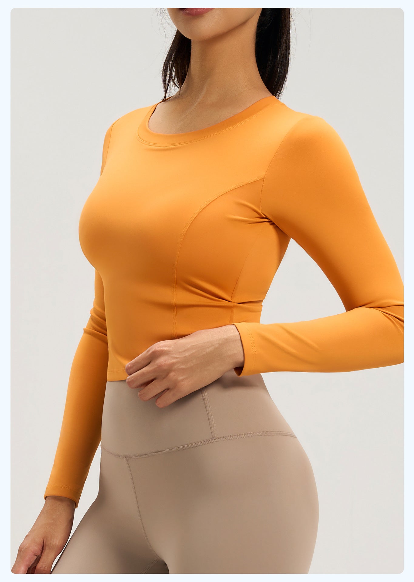Women's New Ruched Slim Fit Long Sleeve Yoga Top, Beauty Back Design With Built-in Pads For Running Fitness