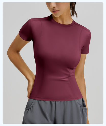 Women's Slim Fit Yoga Short Sleeve Top, Lightweight Stretch Sports T-Shirt, Breathable Activewear Ideal for Running, Gym Fitness and Daily Workout