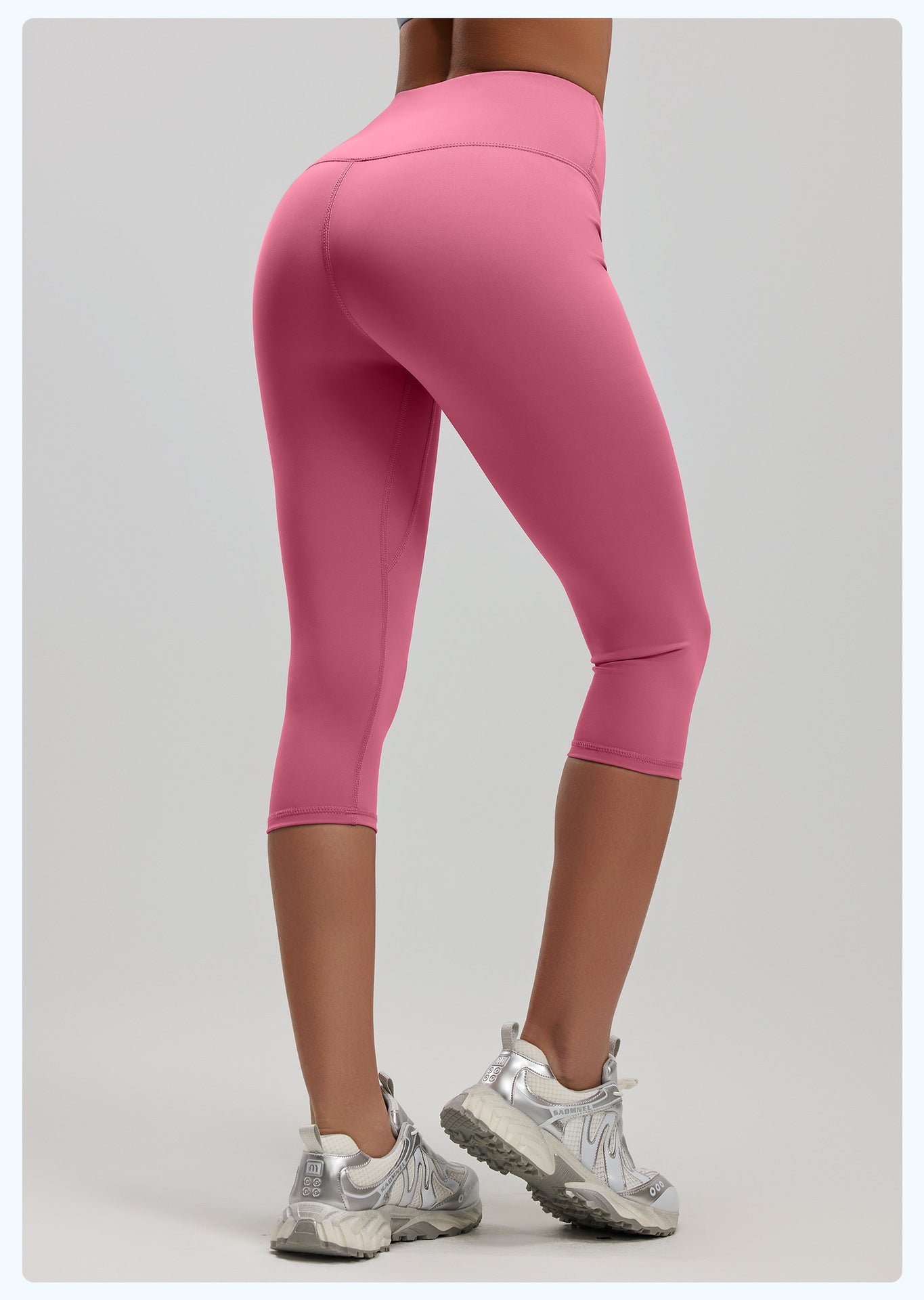 Women's High Waist 7/8 Fitness Pants, Elastic Hip Lifting Yoga Capris, Peach Butt Tight Sports Leggings