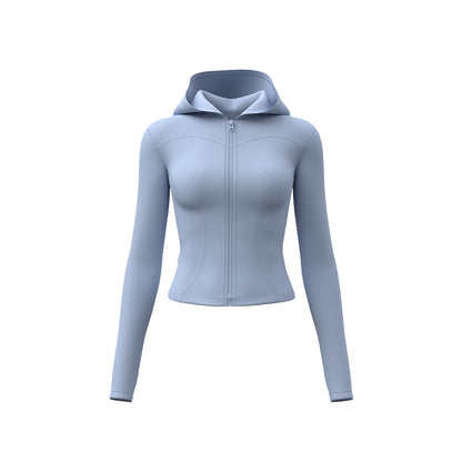 Women’s Slim Fit Hooded Yoga Jacket – Long Sleeve Sports Coat for Spring & Autumn, Running & Cycling