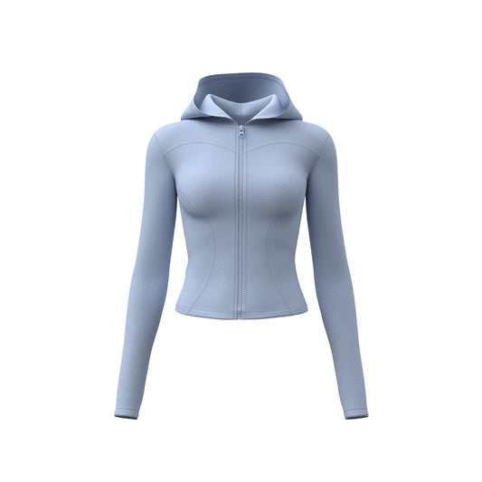 Women’s Slim Fit Hooded Yoga Jacket – Long Sleeve Sports Coat for Spring & Autumn, Running & Cycling