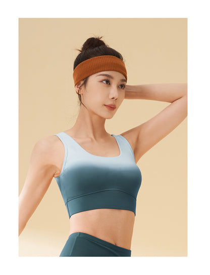 Gradient Yoga Bra High Elastic Naked Feeling Back Buckle Shockproof Sports Bra for Women