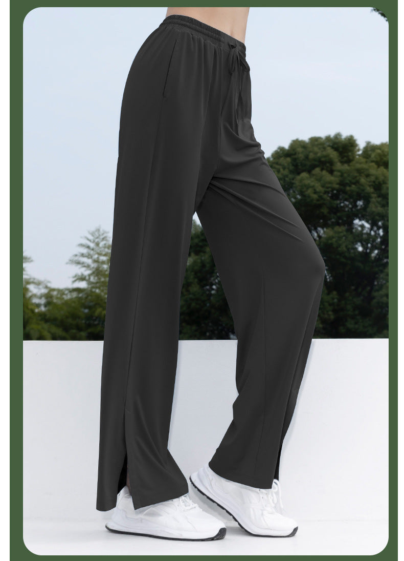 Women's Sun Protection High-Waist Wide Leg Pants, Ice-Silk Bare Feel High-Elastic Flare Sports Pants, UV Protection Trousers