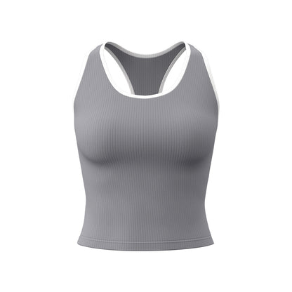 New Striped Ribbed Sports Tank for Women, Built-in Padded Bra, Slim Fit Beauty Back Design, Ideal for Fitness & Yoga